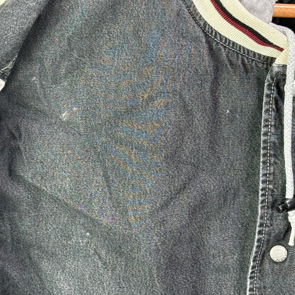 Vintage Disney Mickey Mouse Hooded Varsity Jacket Black Denim XL Bomber